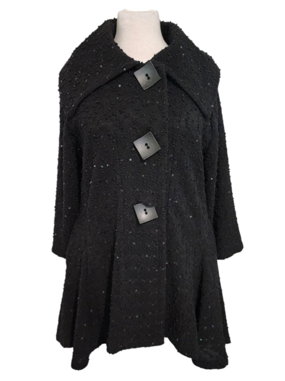 Vintage Y2K Women's Design Today's Black Sequin Swing Poodle Pea Coat Jacket XL